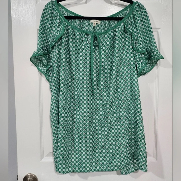 Max Studio Green Crepe Short Sleeve Ruffle Blouse in Size 2X - Picture 1 of 9